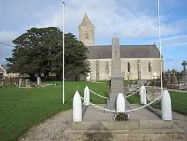 The church of Saint-Laurent d'Écoquenéauville and the war memorial