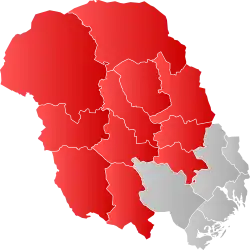 Note that the municipality Nome overlaps both Upper Telemark and Grenland.