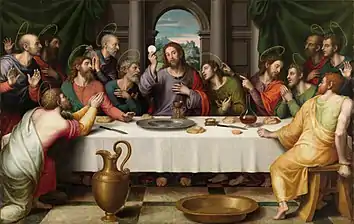 The first Eucharist, depicted by Juan de Juanes in The Last Supper, c. 1562