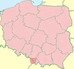 Location of Cieszyn Silesia on the map of Poland