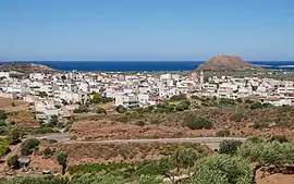 Panorama looking ENE into the Strait of Kasos over the town from some high ground to the west.