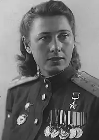 1945 Photograph of Fomicheva wearing her military uniform and medals