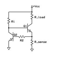 Current limiter with NPN transistors (Vo output is located at similar location as PNP example)