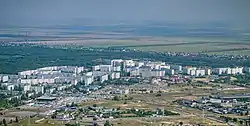 Enerhodar viewed from a thermal power plant chimney