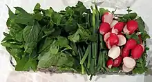 Sabzi Khordan, an Iranian salad-like dish, here of mixed greens and radishes