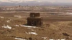 Gharghavank Zoravor Church (foreground)  and the village of Zoravan (background)