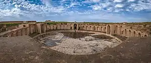 Remains (partly reconstructed) of the Large Serdab or Birka Handasiyya, a sunken hall around a large circular pool, inside the Dār al-Khilāfa palace (around or after 836)