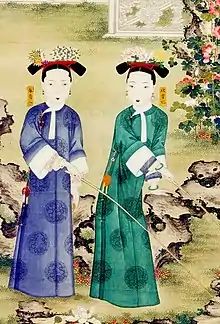 Concubines of the Xianfeng Emperor fishing at a pond.