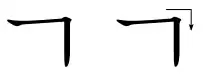 Stroke order in writing ㄱ