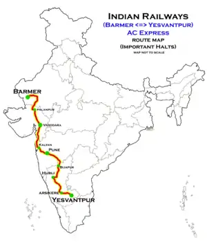 (Barmer–Yesvantpur) AC Express route map