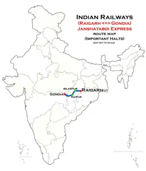 (Gondia–Raigarh) Janshatabdi Express route map