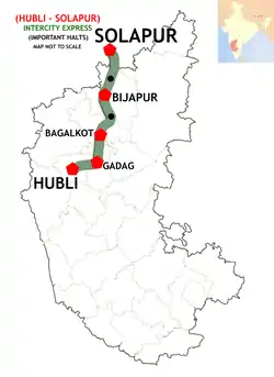 (Hubli - Solapur) Intercity Express route map