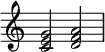  {
\override Score.TimeSignature #'stencil = ##f
\relative c' { 
  \clef treble \time 4/4
  <c e g>2 <d f a>
} }
