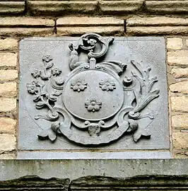 Closeup of the coat of arms of Abbess Séraphine Snoy