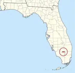 Location of Big Cypress Indian Reservation in red.