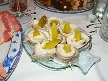 Rollmops, carp, matjas and herring being very important in Wigilia Polish culture. Christmas Eve table in Poland.