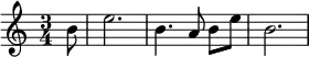 
\relative c'' { 
  \set Staff.midiInstrument = #"french horn"
  \key c \major
  \time 3/4
  \partial8 b8 e2. b4. \autoBeamOff a8 \autoBeamOn b e b2.
}
