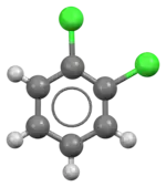 Ball-and-stick model of the 1,2-dichlorobenzene molecule