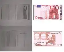 10 euro note picture by a camera with no IR filter and normal photo for comparison on the right.