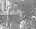 Governor of Cebu Fructuoso B. Cabahug, speaks from the steps of the Capitol Building as part of the VJ-Day Celebration. 9/9/1945