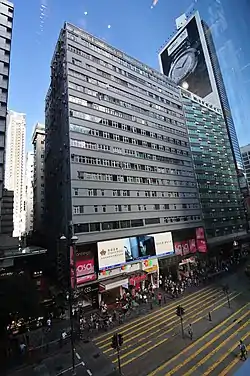 Front elevation of a 17-storey tenement building with street-level retail access