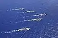 USS John Paul Jones, USS Shoup, JS Chokai, ROKS Sejong The Great and ROKS Gang Gam Chan maneuver into formation during Exercise Pacific Dragon 2016 on 25 June 2016.