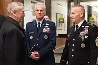 Vice Chairman of the Joint Chiefs of Staff General Selva greeted Secretary of Defense James Mattis with Senior Enlisted Advisor to the Chairman of the Joint Chiefs of Staff Sergeant Major John W. Troxell at The Pentagon on January 20, 2017.