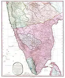 A Map of the Peninsula of India from the 19th Degree North Latitude to Cape Comorin, just after the Fourth Anglo-Mysore War which ended in 1799