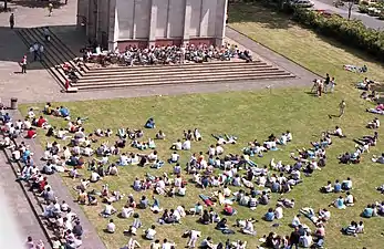 Tchaikovsky's 1812 Overture with bells and cannon fire, performed annually on the Queen's Lawn. The base of the Queen's Tower can be seen at the top of the picture