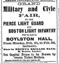 Announcement for "military & civic fair," 1881