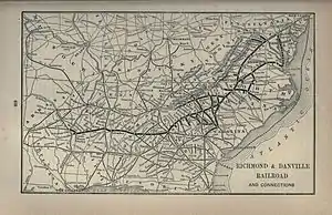 Richmond & Danville Railroad system map showing branch to Round Hill,1891