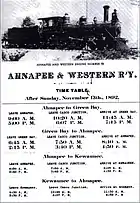 Ahnapee and Western Time Table, 1892