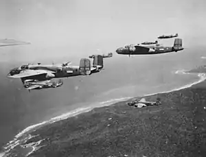 B-25 Mitchell bombers from No. 18 (NEI) Squadron near Darwin in 1943. This was one of three joint Australian-Dutch squadrons formed during the war.