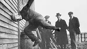 Demonstration of the Warren Safety Helmet, 1912