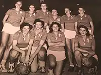 1948 Italian Women's Basketball Team photo with the new polyester and nylon uniform.