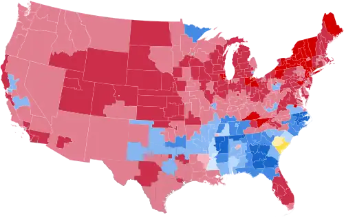 Results by districts, shaded according to winning candidate's percentage of the vote