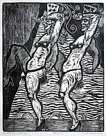 US Stomp Queens, 1968 Woodcut, Beauty Queen series, Byron Randall