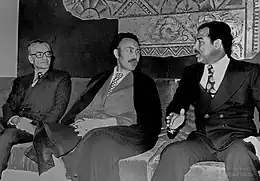 The 1975 Algiers Agreement was signed by (left to right) the Shah of Iran Mohammad Reza Pahlavi, Boumédiène, and the Iraqi vice-president Saddam Hussein