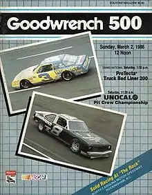 The 1986 GM Goodwrench 500 program cover, featuring Dale Earnhardt.