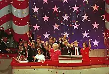 George Bush is joined by his running mate and family at the 1988 convention