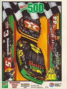 The 1991 Mello Yello 500 program cover, featuring Kyle Petty. Artwork by NASCAR artist Sam Bass.