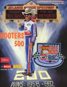 The 1992 Hooters 500 program cover, with it paying tribute to Richard Petty, who was retiring from NASCAR after the race.