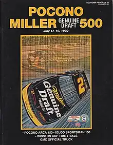 The 1992 Miller Genuine Draft 500 program cover, featuring Rusty Wallace. Artwork by NASCAR artist Sam Bass.