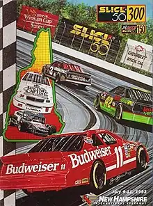 The 1993 Slick 50 300 program cover, featuring Bill Elliott. Artwork by NASCAR artist Sam Bass.