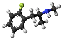 Ball-and-stick model of the 2-fluoromethamphetamine molecule