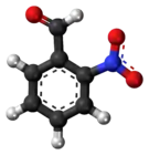 Ball-and-stick model of the 2-nitrobenzaldehyde molecule