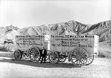 Size comparison: Borax freight wagons versus man