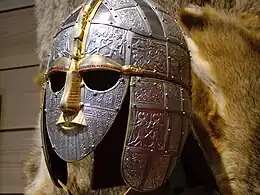 Image 18Anglo-Saxon helmet from the Sutton Hoo ship burial, 625 AD (replica) (from History of England)