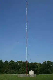 Mast radiator antenna of AM radio station