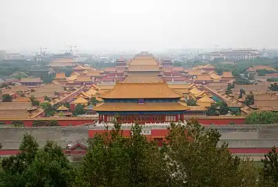 Yellow roofs in the Forbidden City, which are limited to imperial buildings.